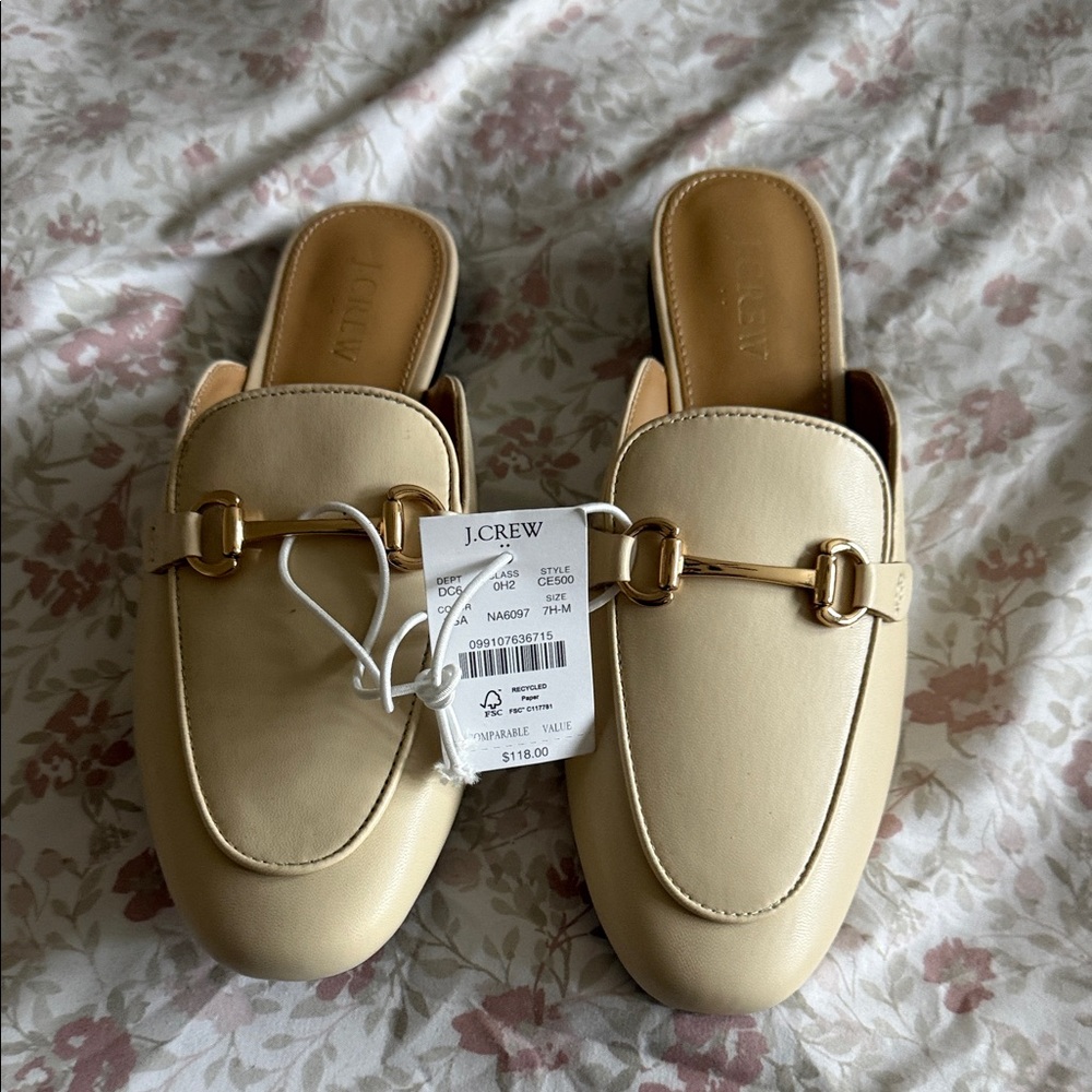 J. Crew Women's Tan Mules with Gold Accent